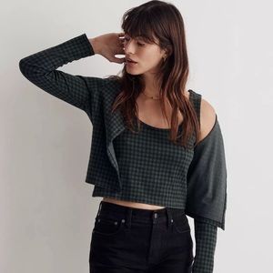 Jacquard tank top - green and black gingham
